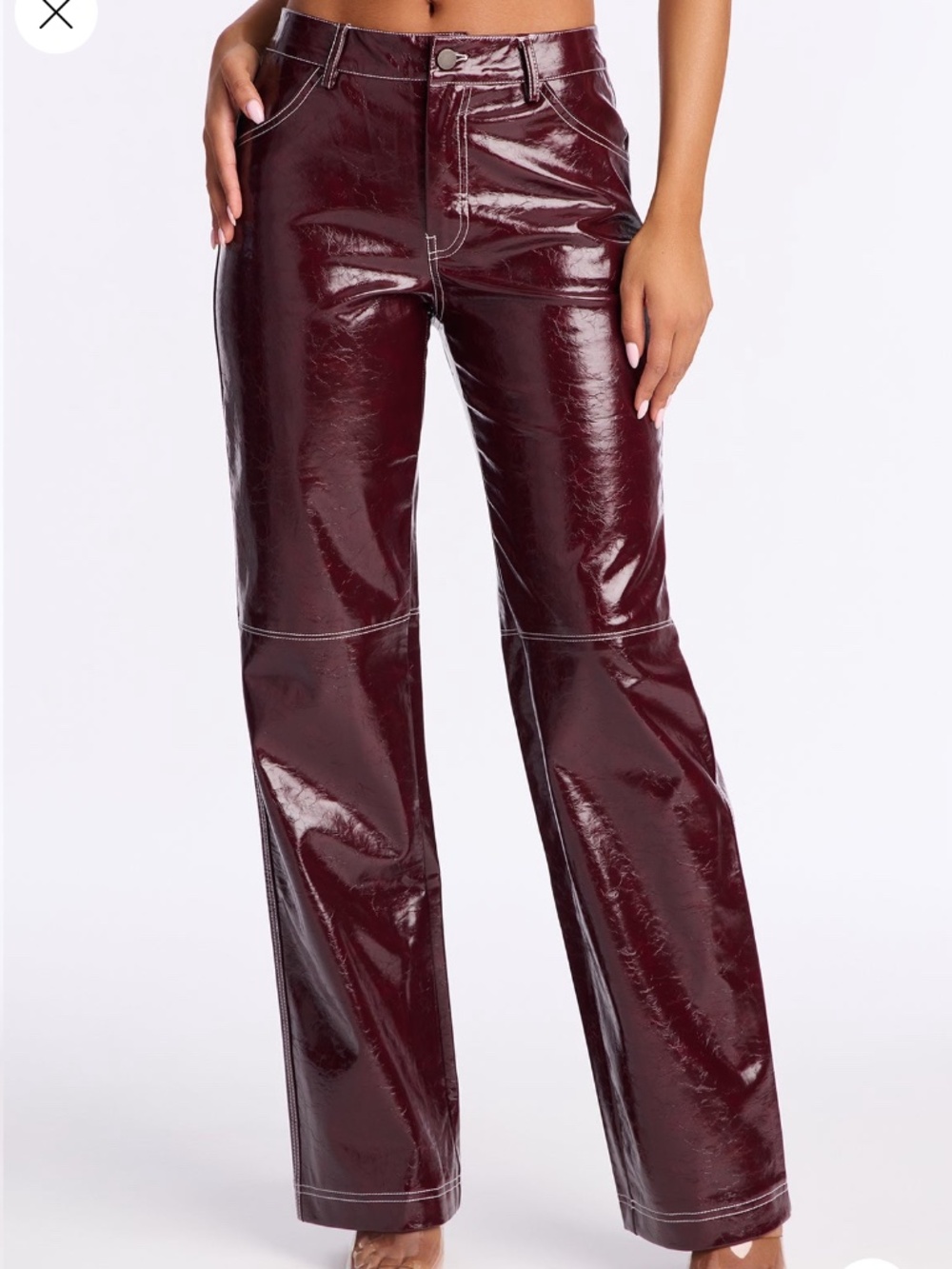 Fashion NovaCrushing On You Low Rise Faux Leather Straight Leg - Burgundy NWT